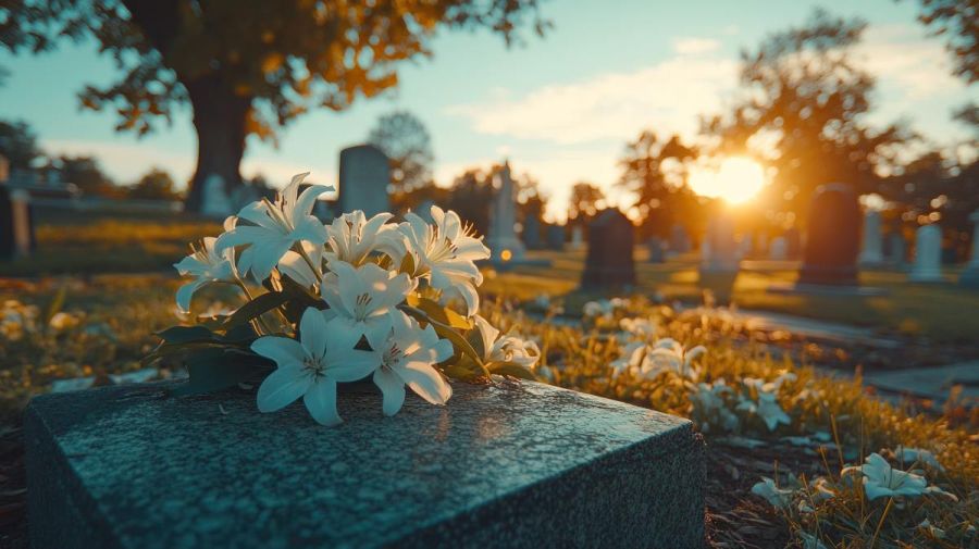 atardecer cementerio con flores