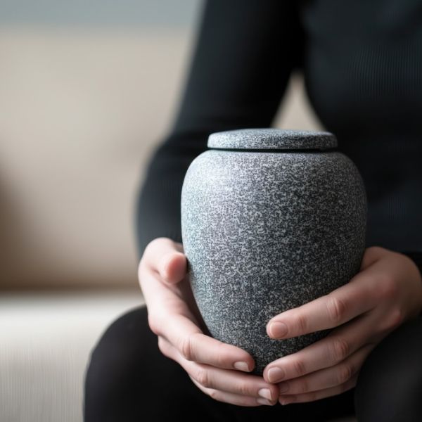 mujer sosteniendo una urna